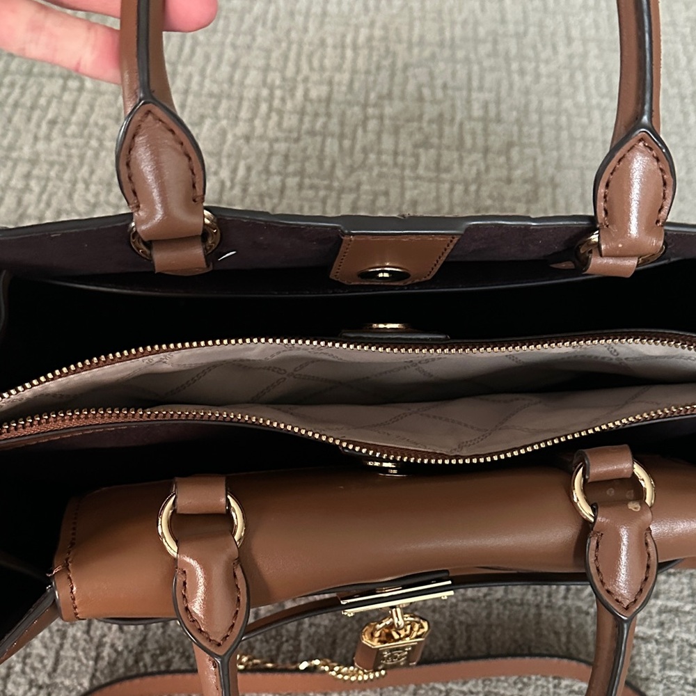 Michael Kors Woven Leather Satchel in Cognac Brown with Gold Hardware - Picture 7 of 12